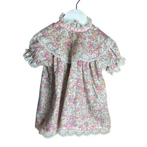 Vintage 80’s Doris Brock Fun Frills Pink Floral Dress Baby Girl Dress Size 24mos